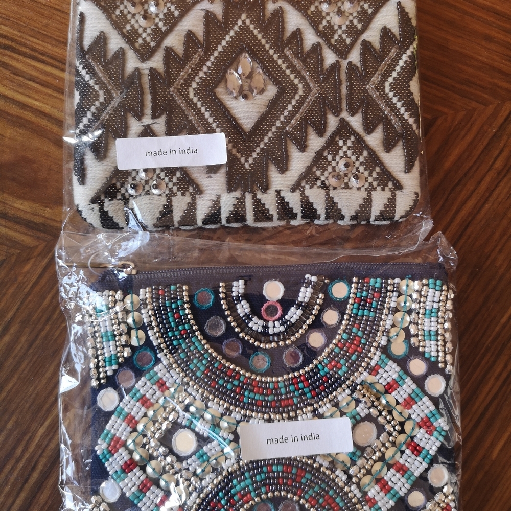 3 for$15 Lot of 2, New Indian Seed Beaded Purses/ Clutches/ Zipped Bags